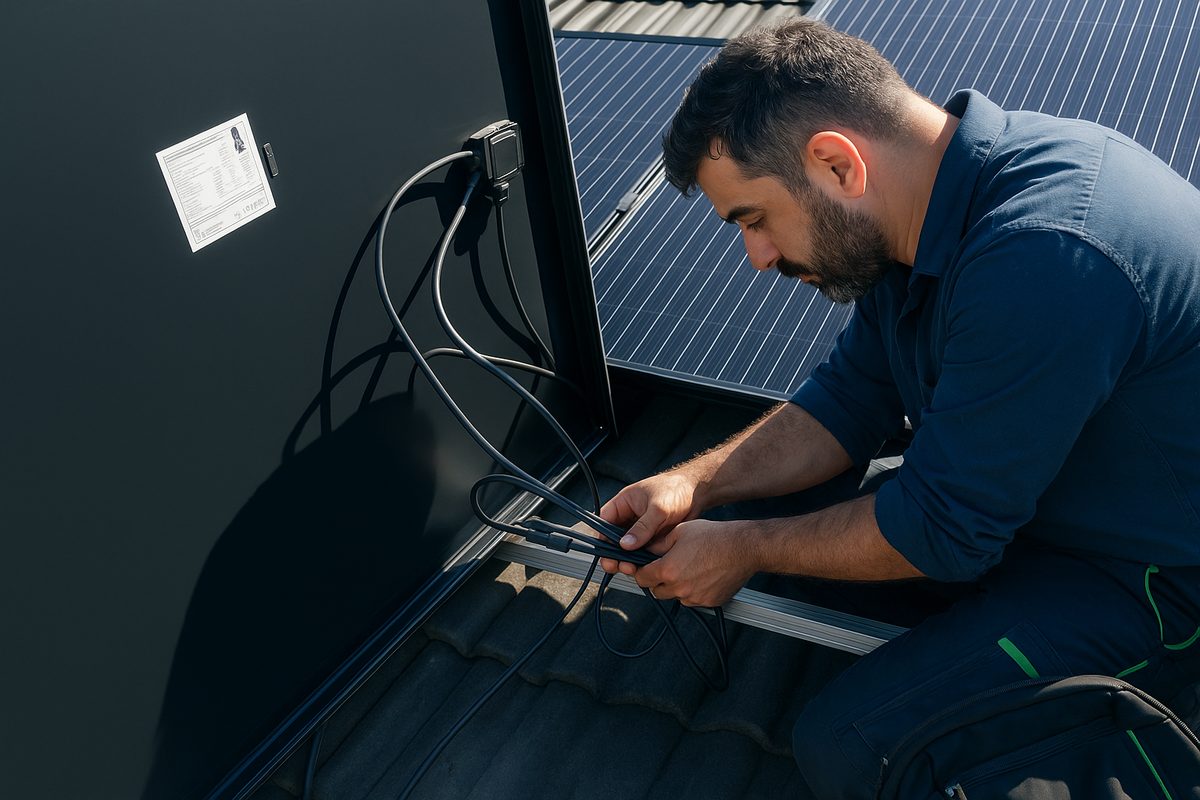Monteur von SG Elektronik bei der Installation einer Photovoltaikanlage